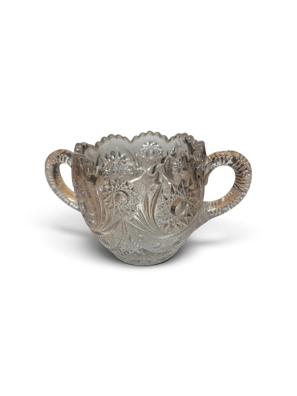 Clear Etched Glass Sugar Bowl with Handles - Decorative Home Art
